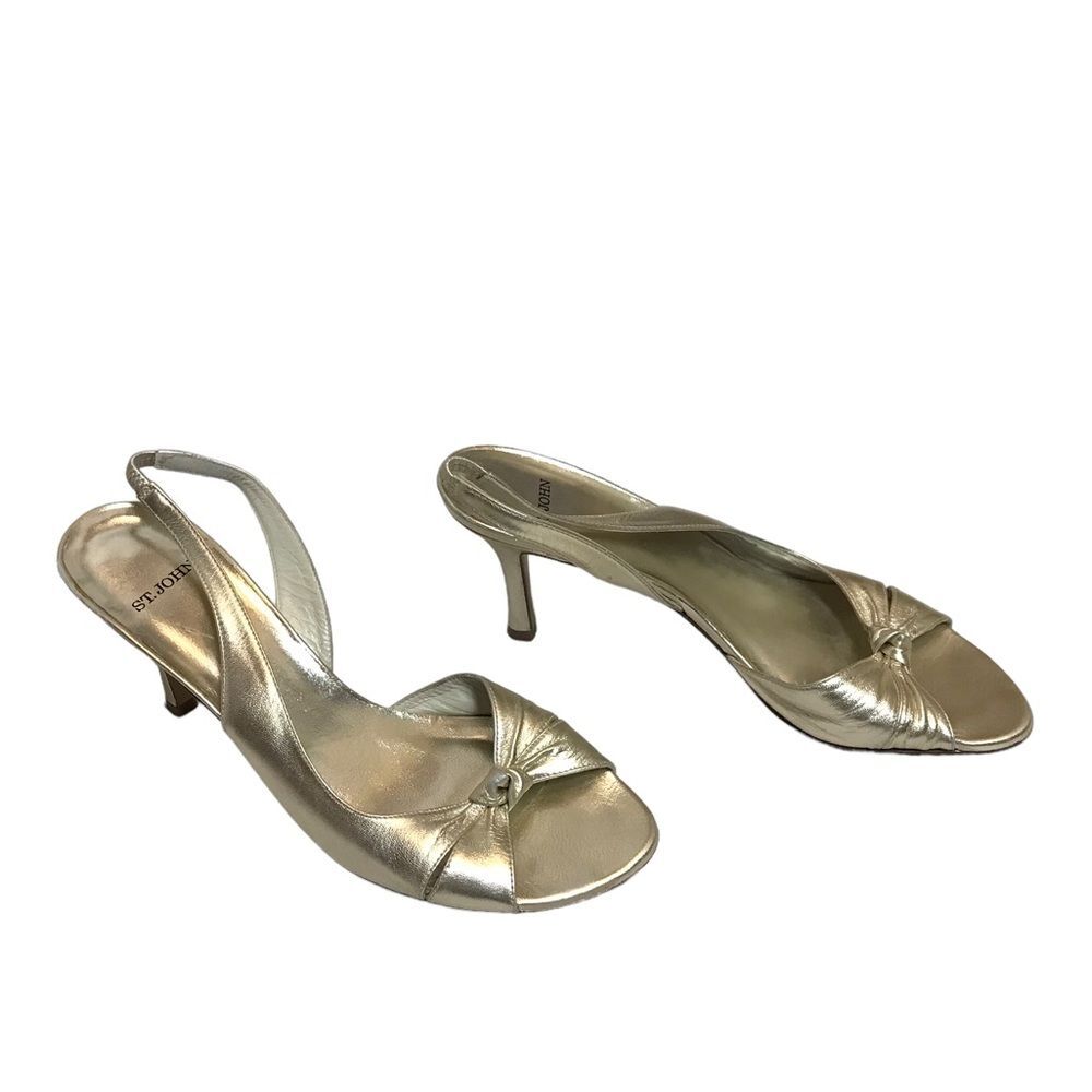 St. John peep toe slingback stiletto sandals heels gold 8.5‎ - Picture 2 of 9